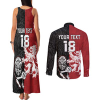 Custom British Lions New Zealand Couples Matching Tank Maxi Dress and Long Sleeve Button Shirt Unique Style - Polynesian Pride
