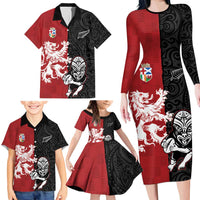 Custom British Lions New Zealand Family Matching Long Sleeve Bodycon Dress and Hawaiian Shirt Unique Style - Polynesian Pride