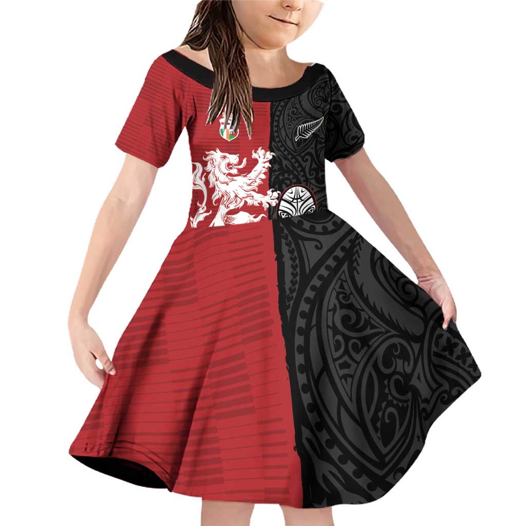 Custom British Lions New Zealand Family Matching Off Shoulder Short Dress and Hawaiian Shirt Unique Style - Polynesian Pride