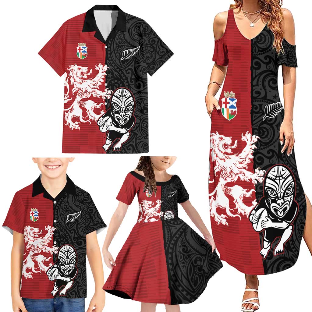 Custom British Lions New Zealand Family Matching Summer Maxi Dress and Hawaiian Shirt Unique Style - Polynesian Pride