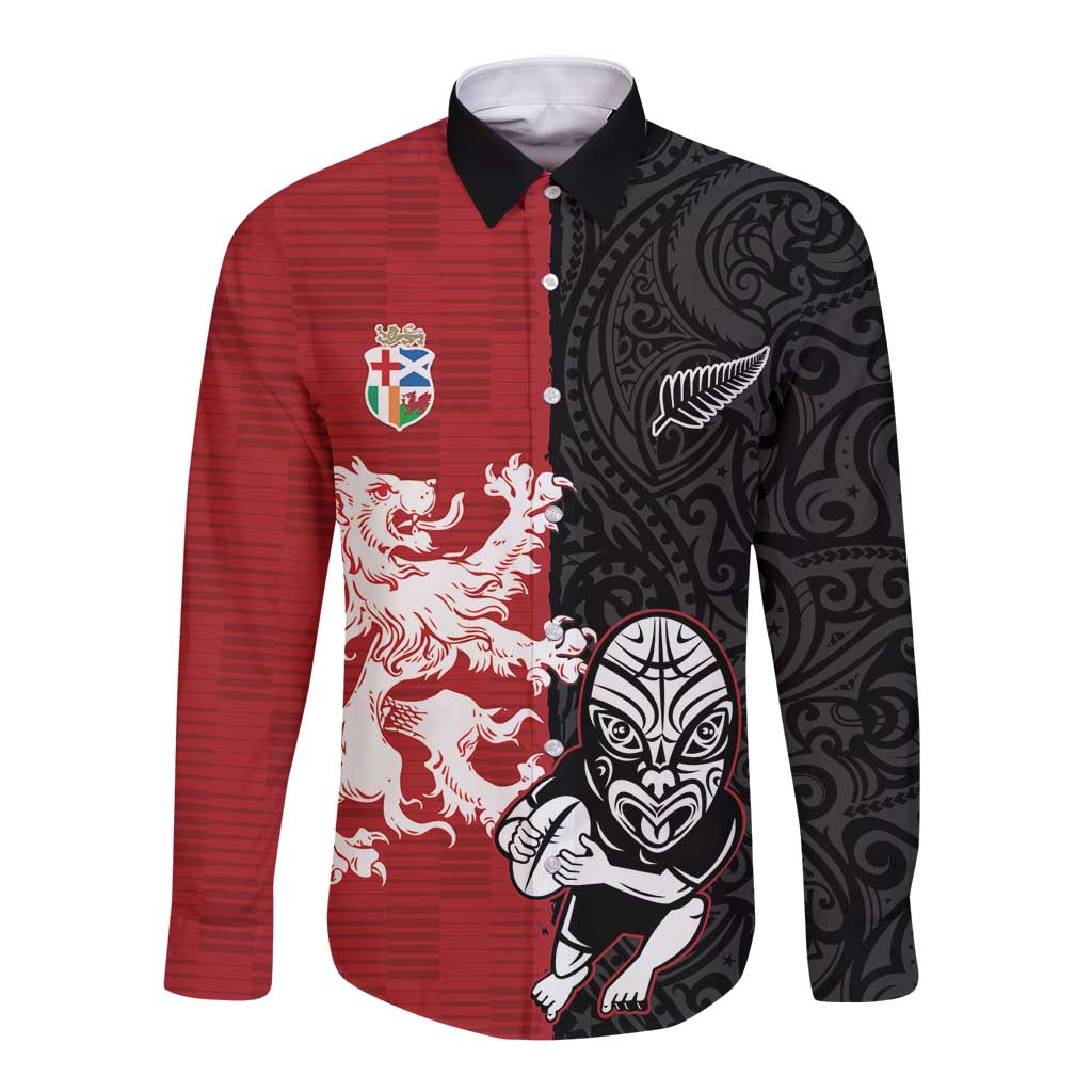 Custom British Lions New Zealand Long Sleeve Button Shirt Unique Style - Polynesian Pride