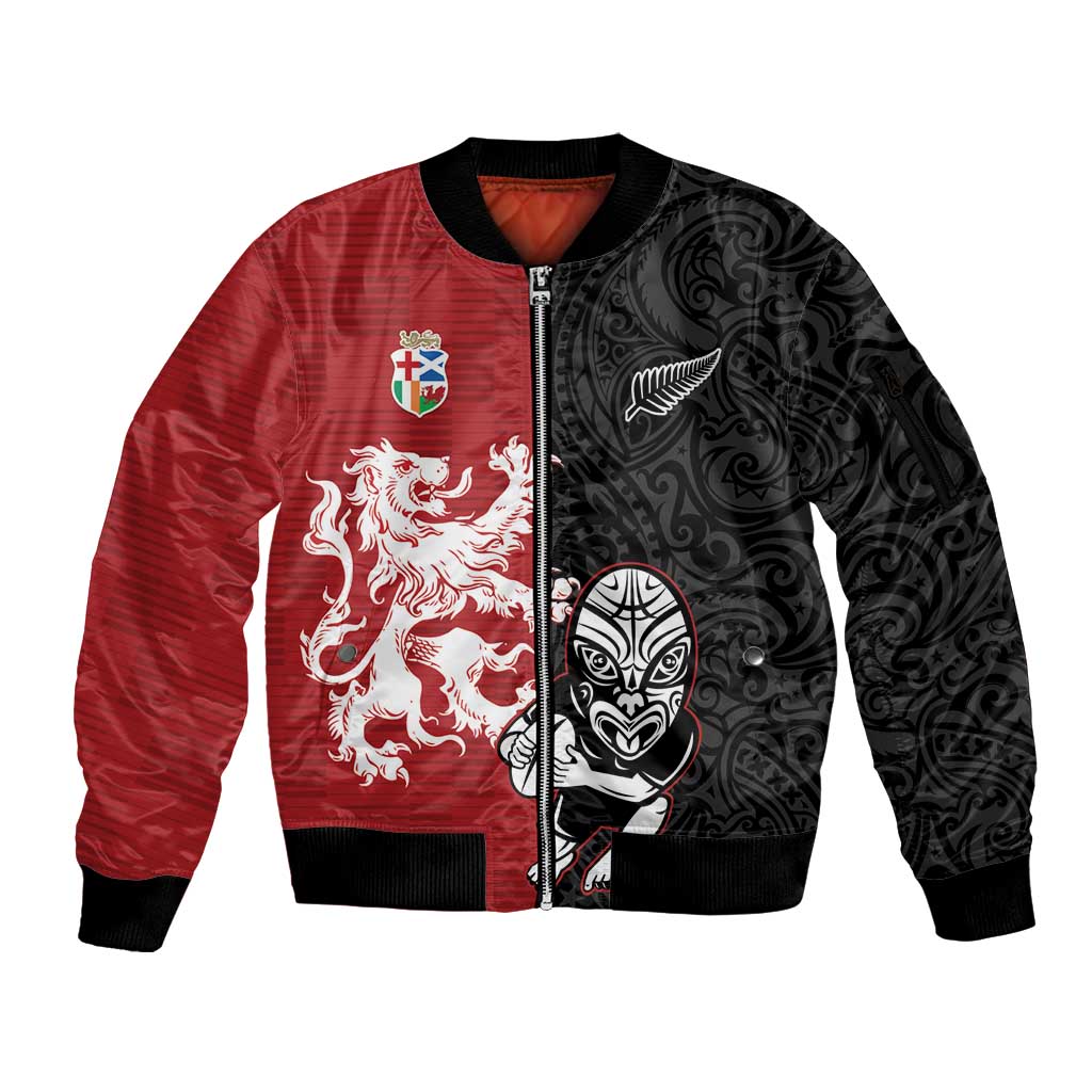 Custom British Lions New Zealand Sleeve Zip Bomber Jacket Unique Style - Polynesian Pride