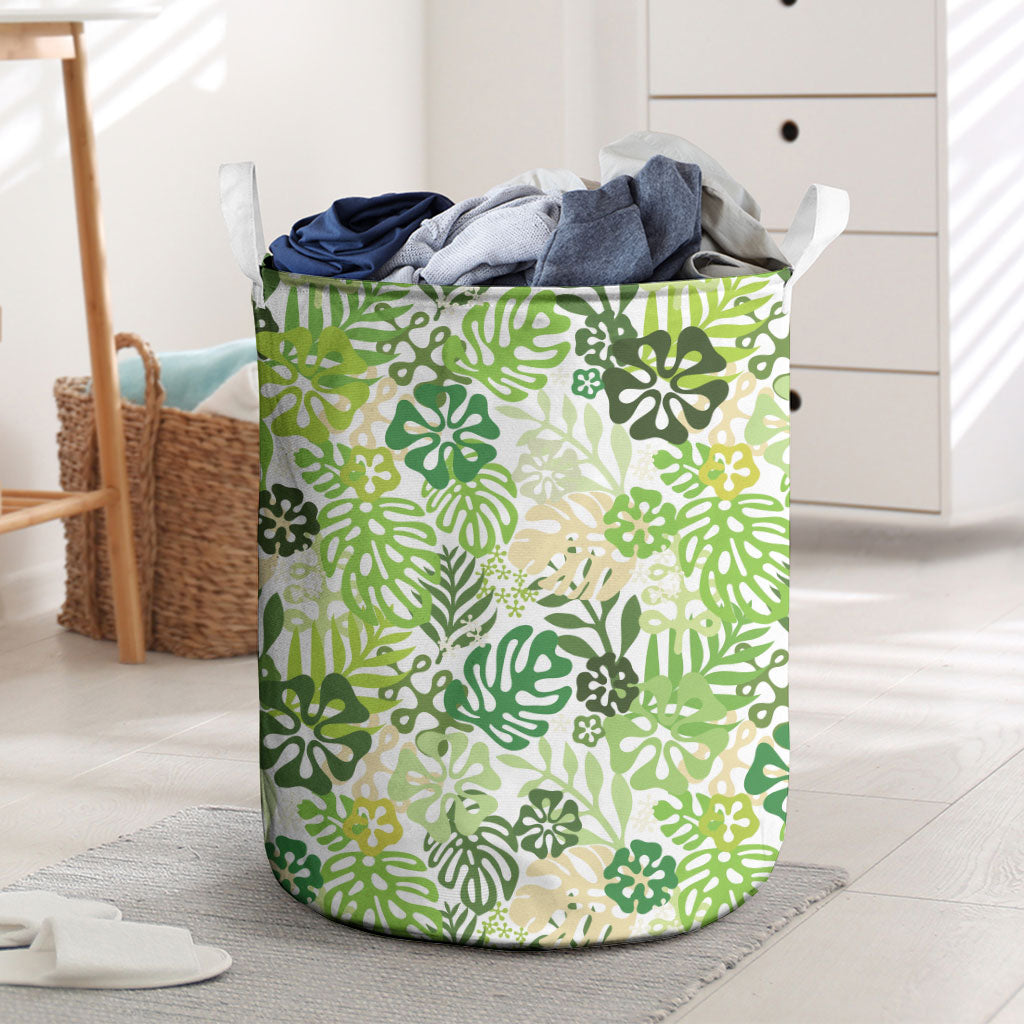 Green Aloha Hawaiian Laundry Basket Monstera Hibiscus Tropical Pattern LT19 Green - Polynesian Pride