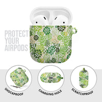 Green Aloha Hawaiian AirPods Case Monstera Hibiscus Tropical Pattern
