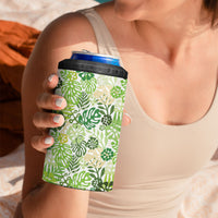 Green Aloha Hawaiian 4 in 1 Can Cooler Tumbler Monstera Hibiscus Tropical Pattern