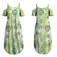 Green Aloha Hawaiian Couples Matching Summer Maxi Dress and Long Sleeve Button Shirt Monstera Hibiscus Tropical Pattern