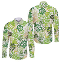 Green Aloha Hawaiian Family Matching Off The Shoulder Long Sleeve Dress and Hawaiian Shirt Monstera Hibiscus Tropical Pattern
