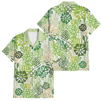 Green Aloha Hawaiian Family Matching Off Shoulder Maxi Dress and Hawaiian Shirt Monstera Hibiscus Tropical Pattern