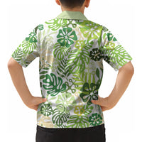 Green Aloha Hawaiian Kid Hawaiian Shirt Monstera Hibiscus Tropical Pattern
