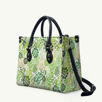 Green Aloha Hawaiian Leather Bag Monstera Hibiscus Tropical Pattern