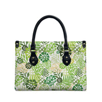 Green Aloha Hawaiian Leather Bag Monstera Hibiscus Tropical Pattern