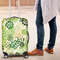 Green Aloha Hawaiian Luggage Cover Monstera Hibiscus Tropical Pattern