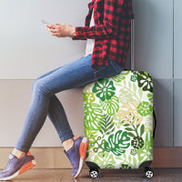 Green Aloha Hawaiian Luggage Cover Monstera Hibiscus Tropical Pattern