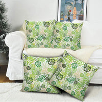 Green Aloha Hawaiian Pillow Cover Monstera Hibiscus Tropical Pattern