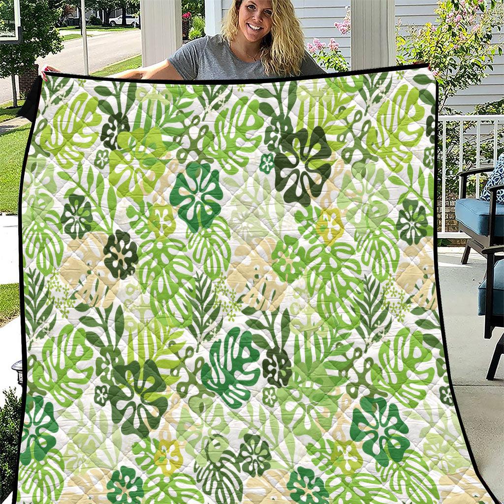 Green Aloha Hawaiian Quilt Monstera Hibiscus Tropical Pattern LT19 Green - Polynesian Pride