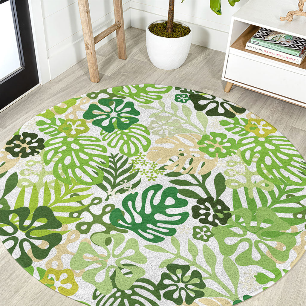 Green Aloha Hawaiian Round Carpet Monstera Hibiscus Tropical Pattern LT19 Green - Polynesian Pride