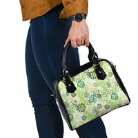 Green Aloha Hawaiian Shoulder Handbag Monstera Hibiscus Tropical Pattern