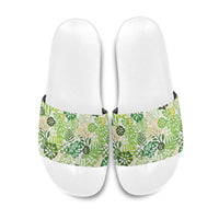 Green Aloha Hawaiian Slide Sandals Monstera Hibiscus Tropical Pattern