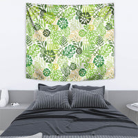 Green Aloha Hawaiian Tapestry Monstera Hibiscus Tropical Pattern
