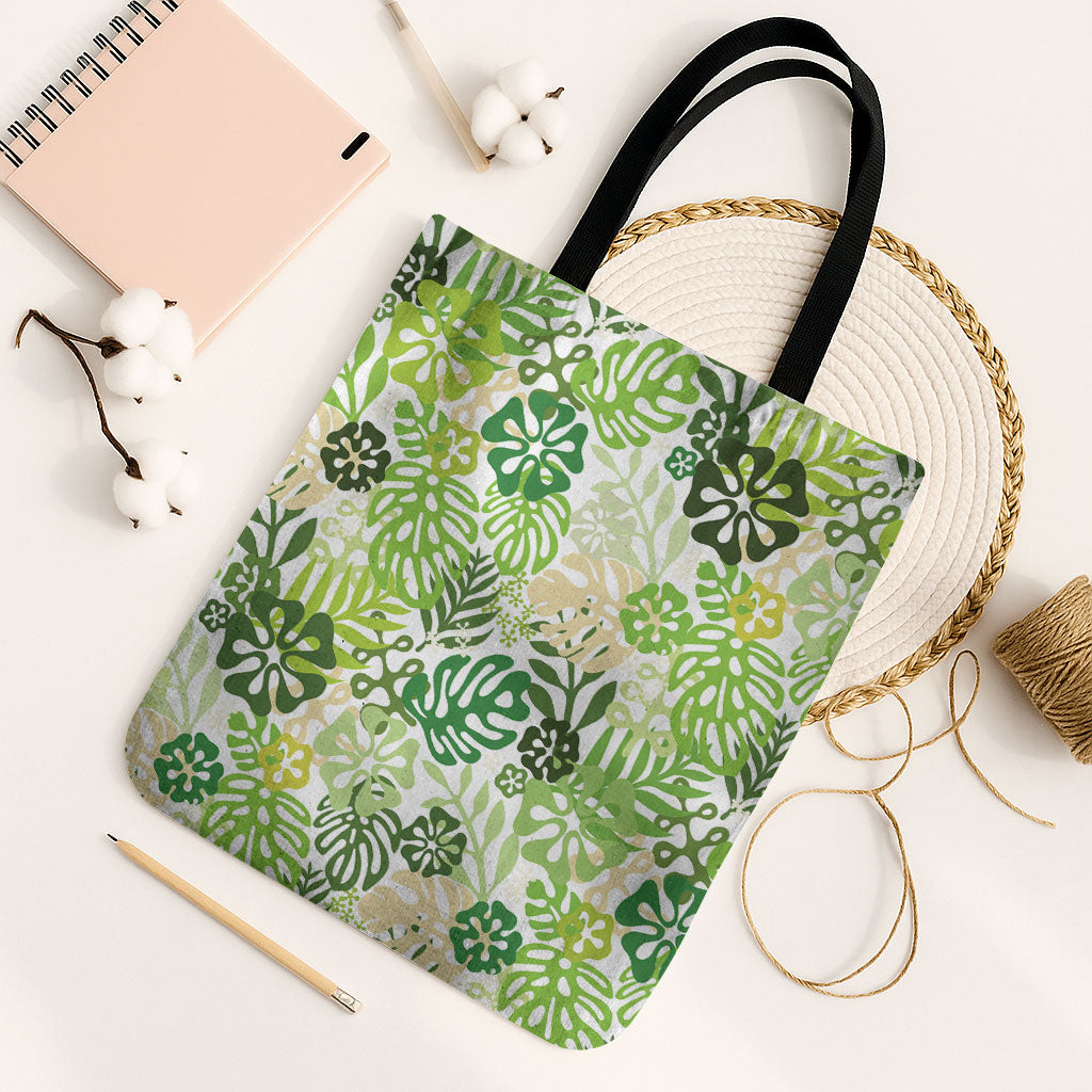 Green Aloha Hawaiian Tote Bag Monstera Hibiscus Tropical Pattern LT19 Black Strap One Size Green - Polynesian Pride