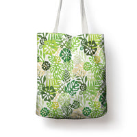Green Aloha Hawaiian Tote Bag Monstera Hibiscus Tropical Pattern