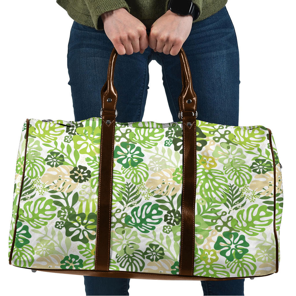 Green Aloha Hawaiian Travel Bag Monstera Hibiscus Tropical Pattern