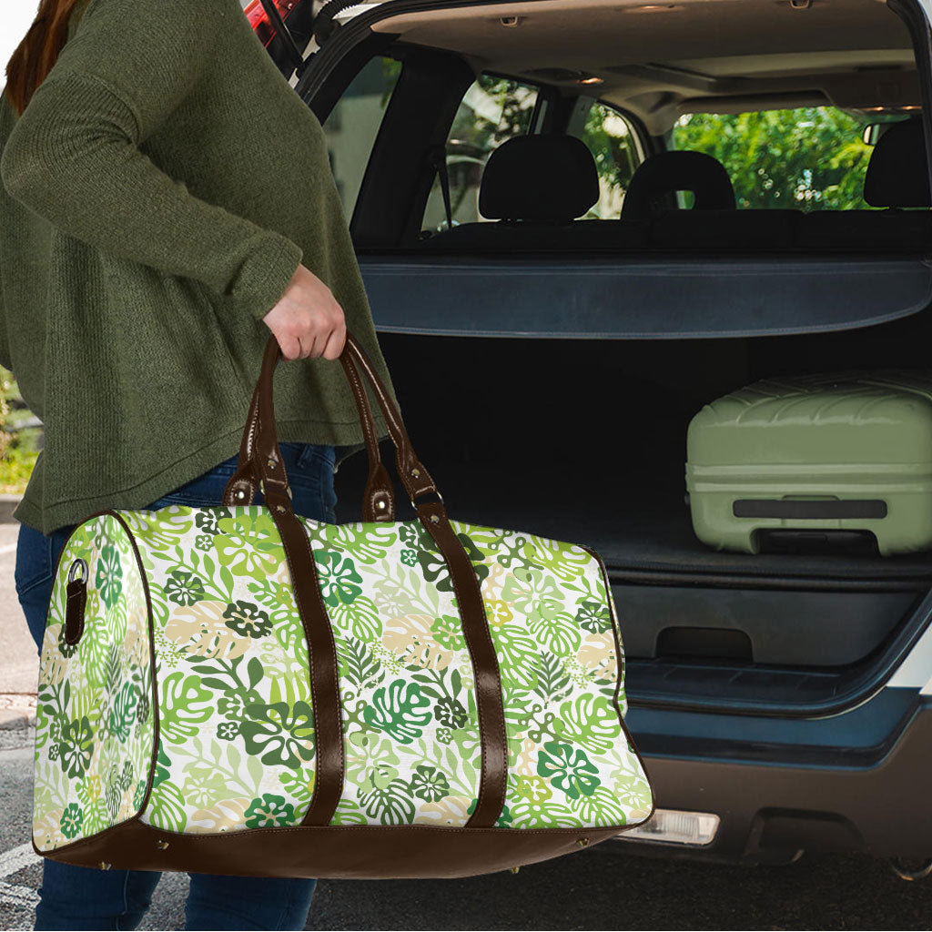 Green Aloha Hawaiian Travel Bag Monstera Hibiscus Tropical Pattern