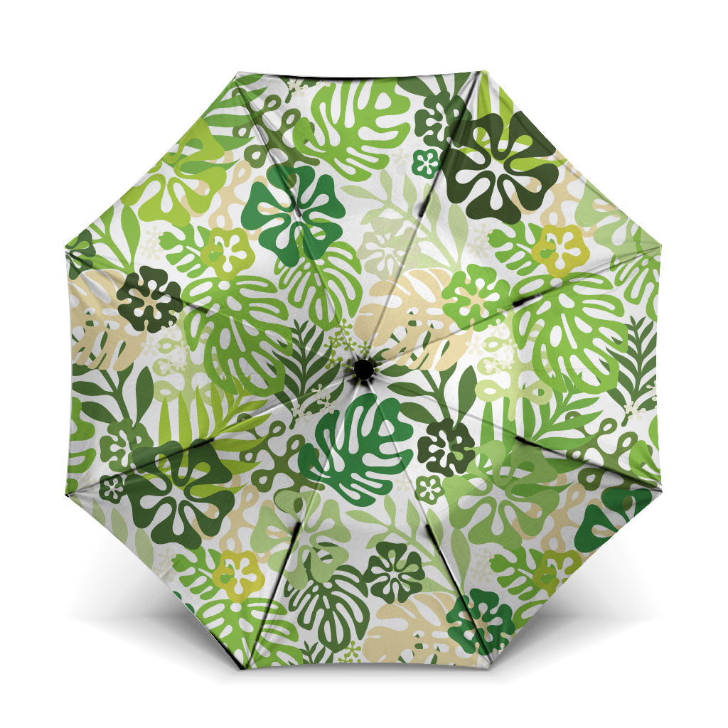 Green Aloha Hawaiian Umbrella Monstera Hibiscus Tropical Pattern LT19 One Size Folded 11.42 inch Opened Diameter 37.4 inch Green - Polynesian Pride