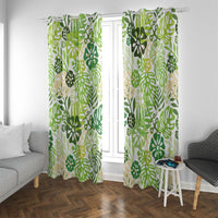 Green Aloha Hawaiian Window Curtain Monstera Hibiscus Tropical Pattern