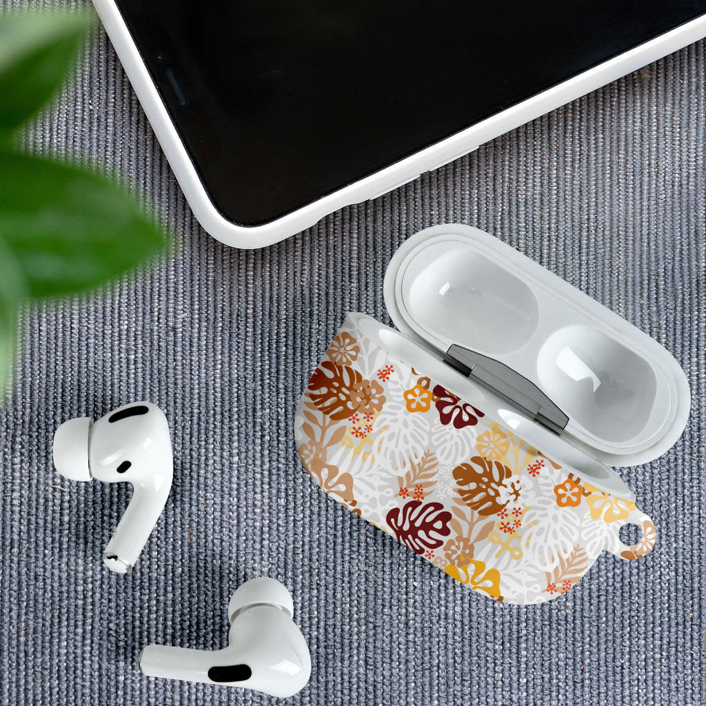 Brown Aloha Hawaiian AirPods Case Monstera Hibiscus Tropical Pattern
