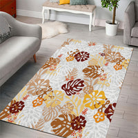 Brown Aloha Hawaiian Area Rug Monstera Hibiscus Tropical Pattern