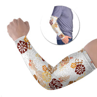 Brown Aloha Hawaiian Arm Sleeves Monstera Hibiscus Tropical Pattern