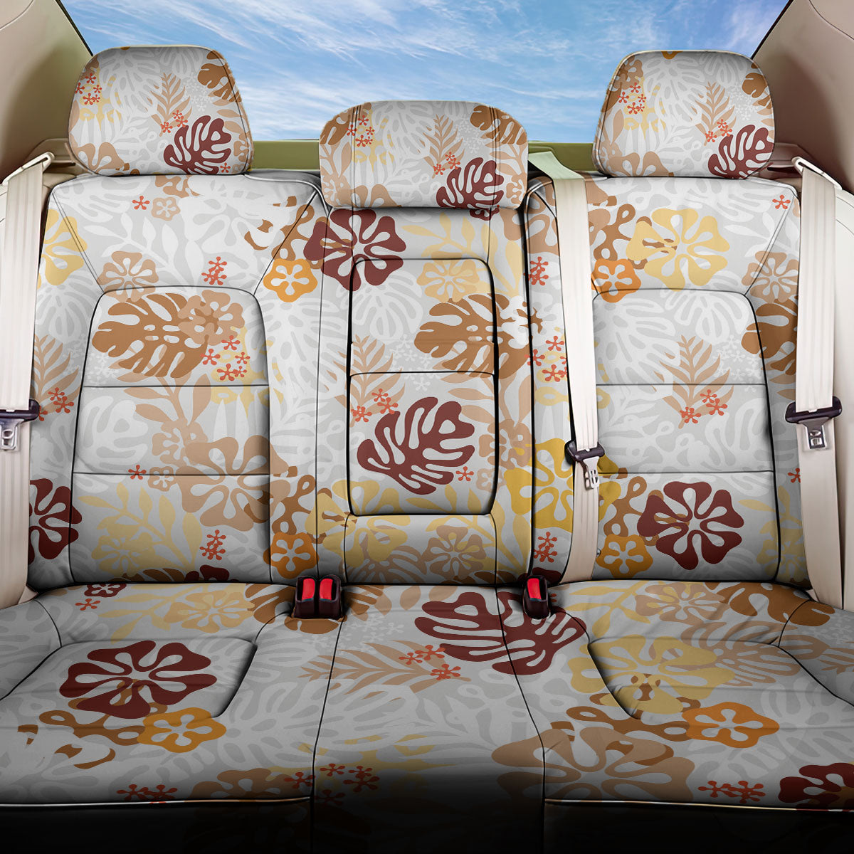 Brown Aloha Hawaiian Back Car Seat Cover Monstera Hibiscus Tropical Pattern