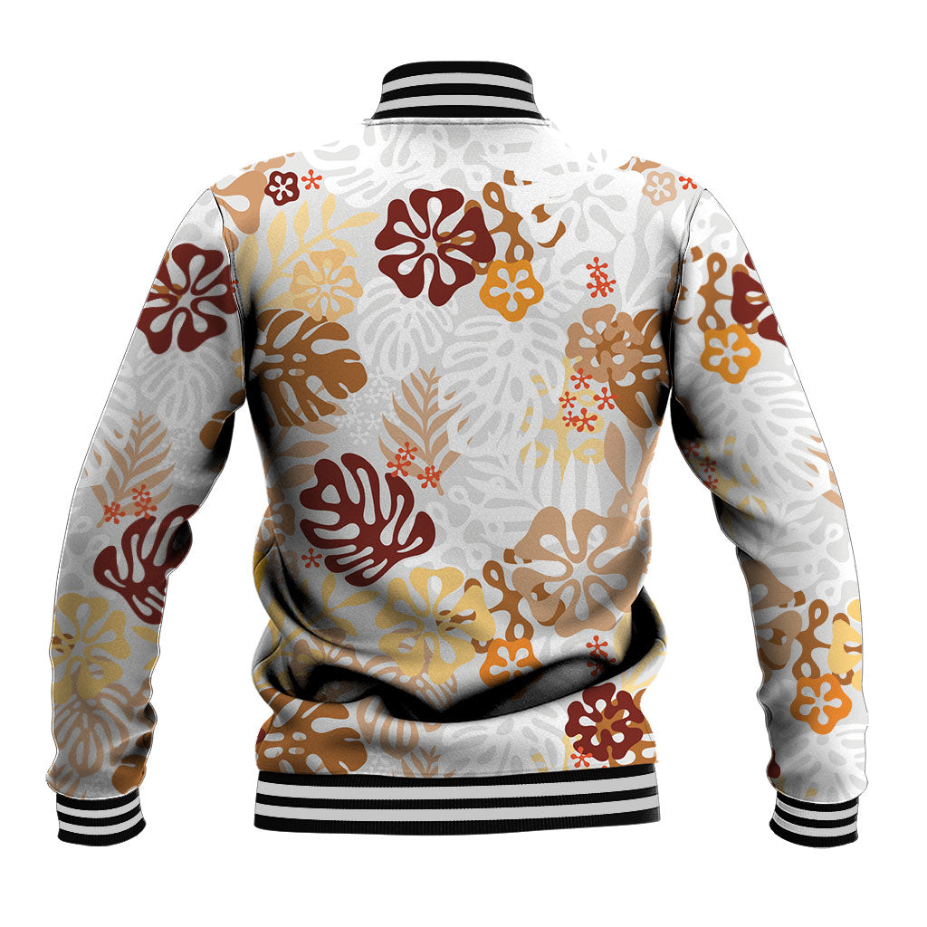 Brown Aloha Hawaiian Baseball Jacket Monstera Hibiscus Tropical Pattern