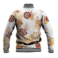 Brown Aloha Hawaiian Baseball Jacket Monstera Hibiscus Tropical Pattern
