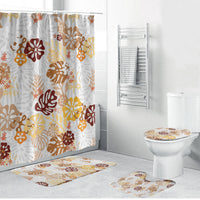 Brown Aloha Hawaiian Bathroom Set Monstera Hibiscus Tropical Pattern