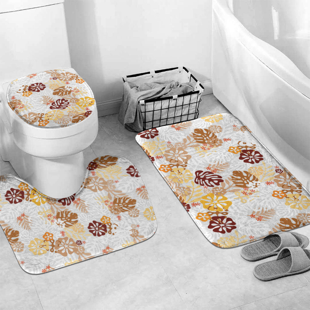 Brown Aloha Hawaiian Bathroom Set Monstera Hibiscus Tropical Pattern