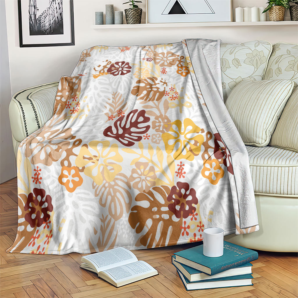 Brown Aloha Hawaiian Blanket Monstera Hibiscus Tropical Pattern