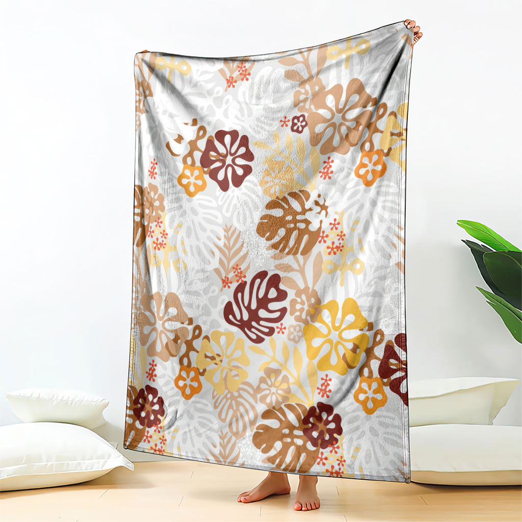 Brown Aloha Hawaiian Blanket Monstera Hibiscus Tropical Pattern