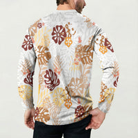 Brown Aloha Hawaiian Button Sweatshirt Monstera Hibiscus Tropical Pattern