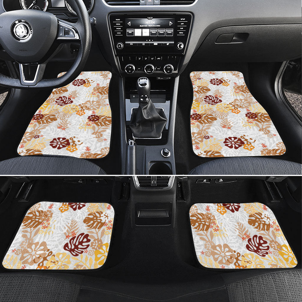 Brown Aloha Hawaiian Car Mats Monstera Hibiscus Tropical Pattern LT19 Set 4pcs Brown - Polynesian Pride