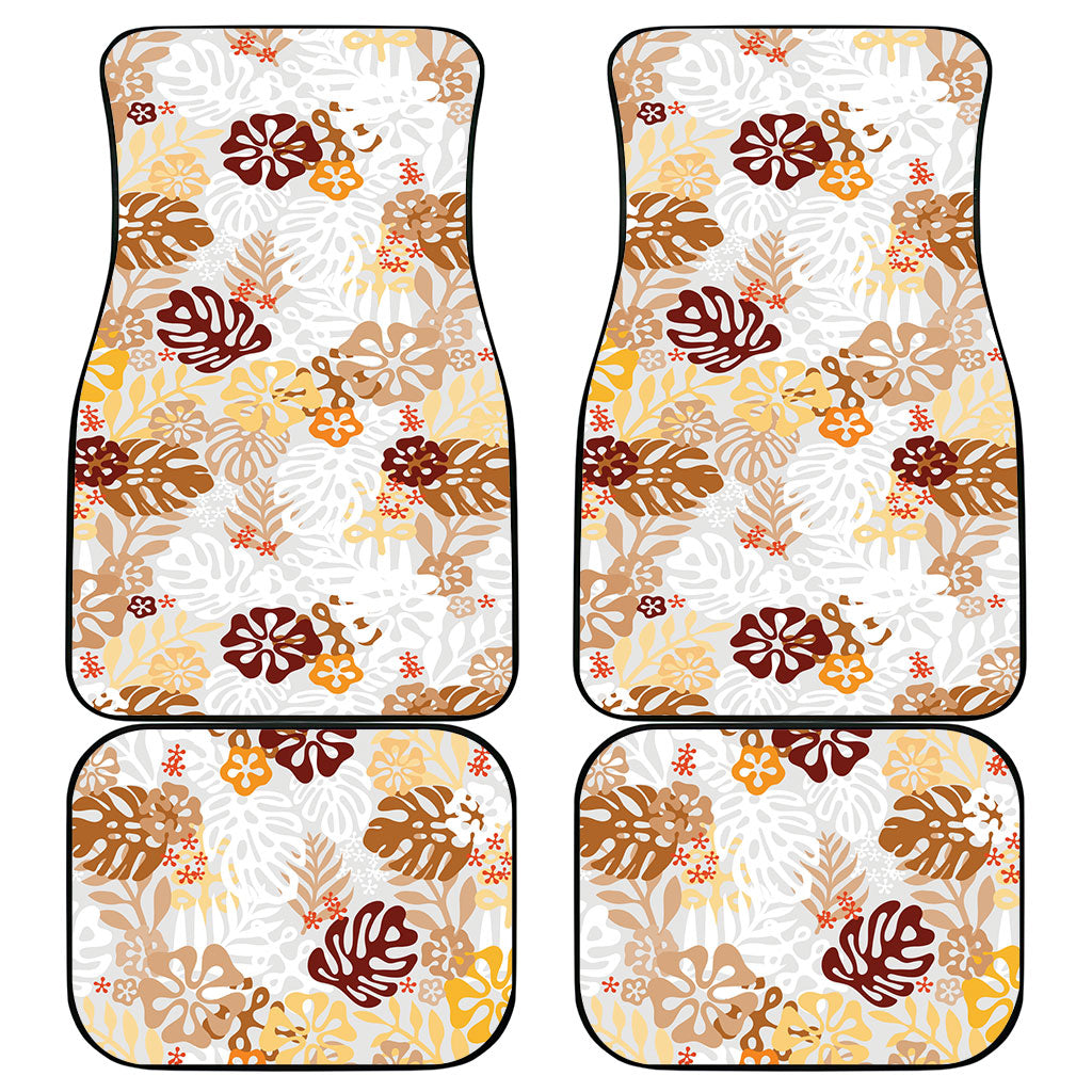 Brown Aloha Hawaiian Car Mats Monstera Hibiscus Tropical Pattern