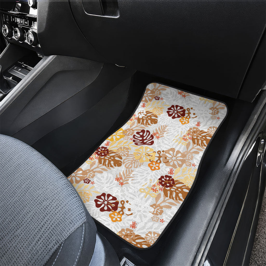 Brown Aloha Hawaiian Car Mats Monstera Hibiscus Tropical Pattern
