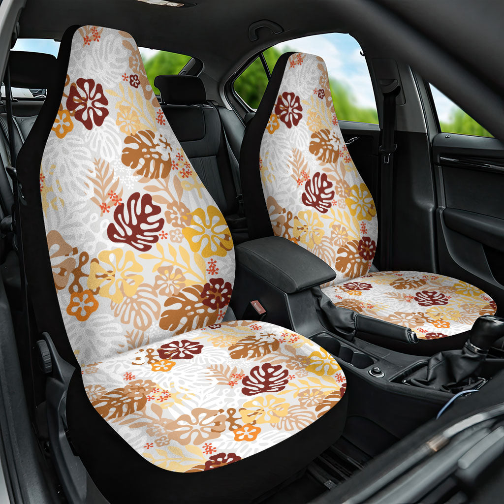 Brown Aloha Hawaiian Car Seat Cover Monstera Hibiscus Tropical Pattern