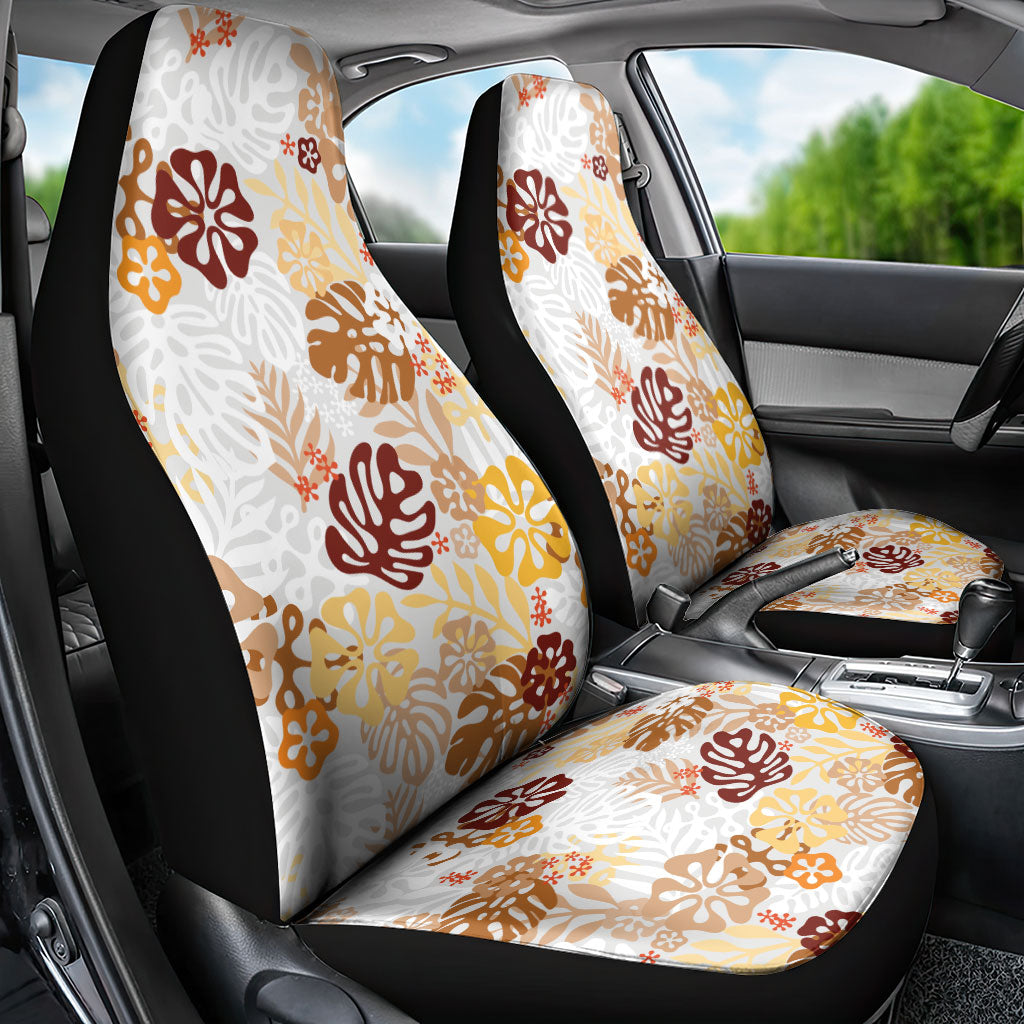 Brown Aloha Hawaiian Car Seat Cover Monstera Hibiscus Tropical Pattern