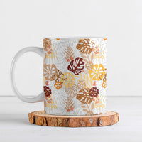 Brown Aloha Hawaiian Ceramic Mug Monstera Hibiscus Tropical Pattern