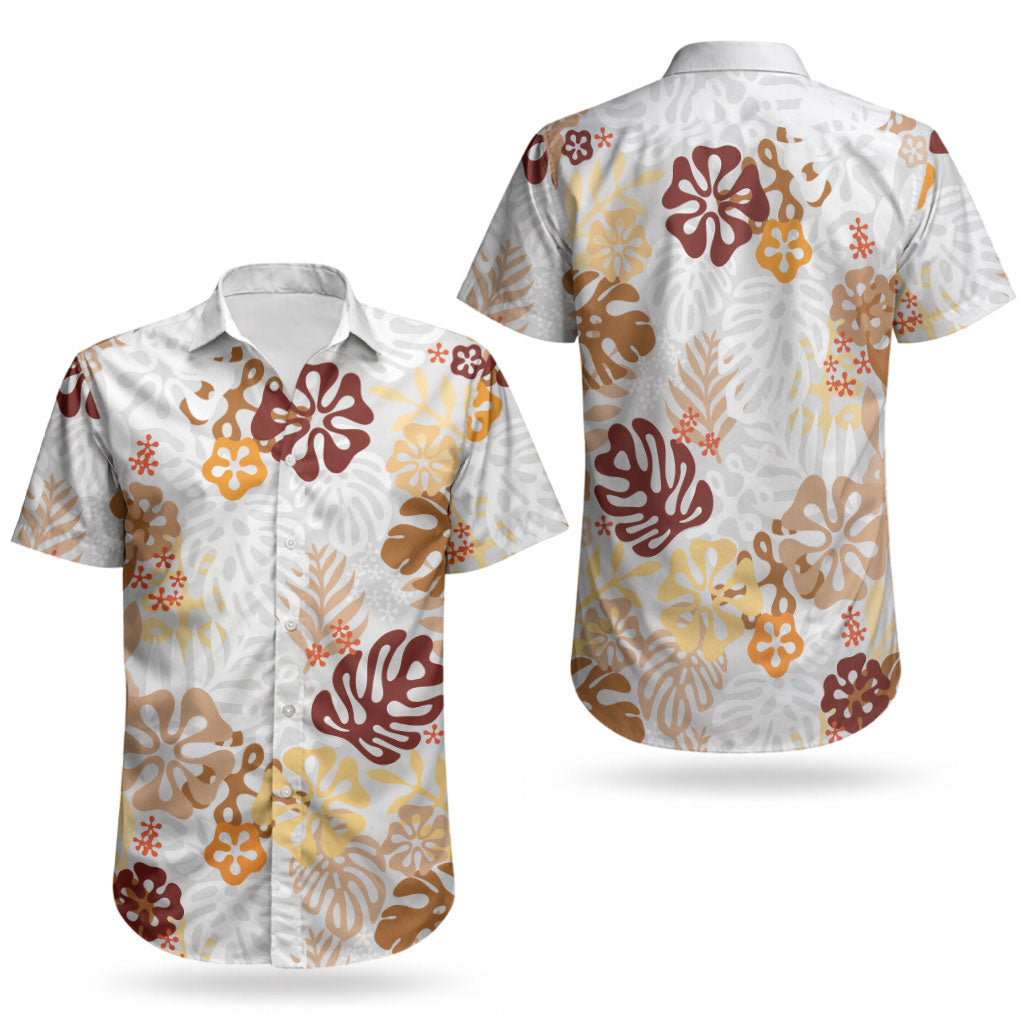 Brown Aloha Hawaiian Couples Matching Summer Maxi Dress and Hawaiian Shirt Monstera Hibiscus Tropical Pattern