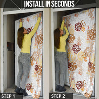 Brown Aloha Hawaiian Door Cover Monstera Hibiscus Tropical Pattern