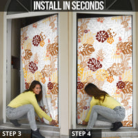 Brown Aloha Hawaiian Door Cover Monstera Hibiscus Tropical Pattern