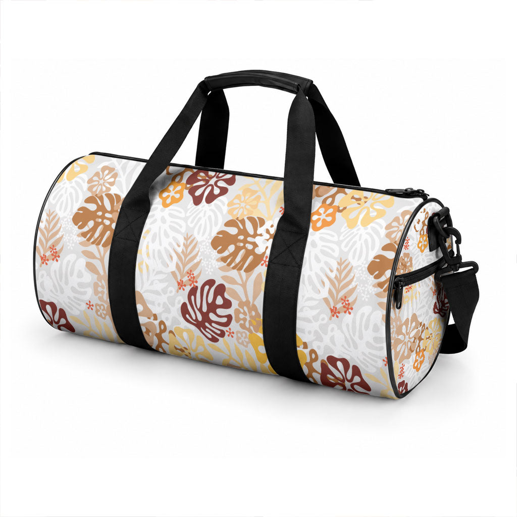 Brown Aloha Hawaiian Duffle Bag Monstera Hibiscus Tropical Pattern LT19 - Polynesian Pride